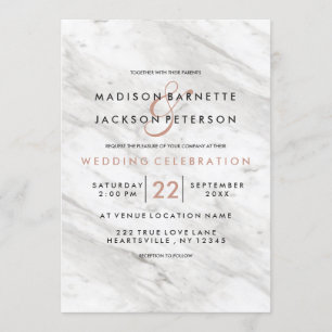 Invitaciones de boda modernas de mármol blanco y o