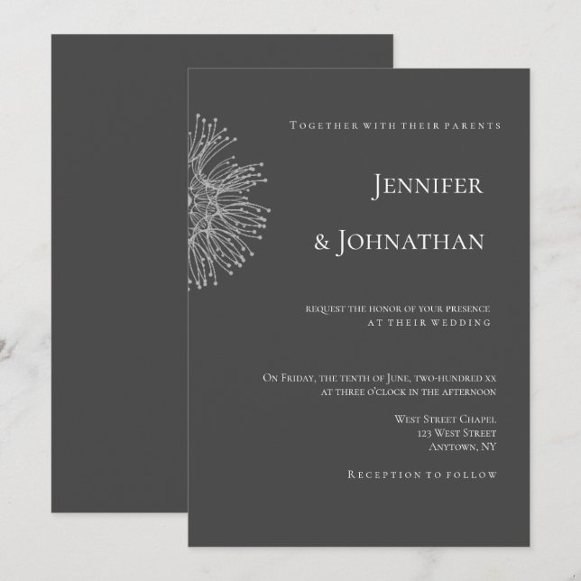 Invitaciones de boda modernas del dandelion de Cha (Anverso / Reverso)