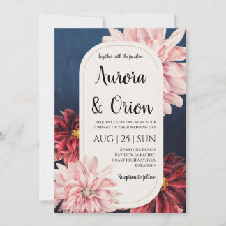 invitaciones de boda modernas en azul marino y bur