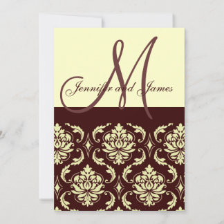 Invitaciones de boda Monograma Marrón Damasco de M