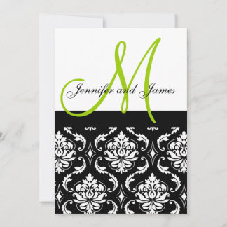 Invitaciones de boda Monograma verde Damasco