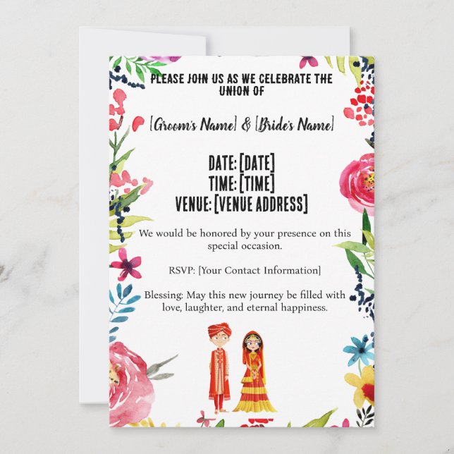 invitaciones de boda motivos indios (Anverso)