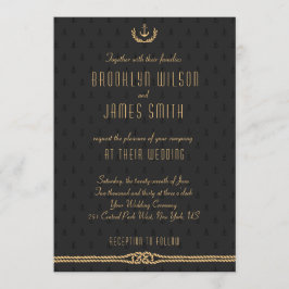 Invitaciones De Boda Náutica Negra Y Oro