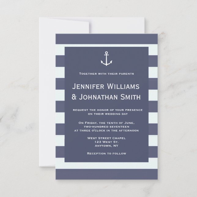 Invitaciones de boda náuticas modernas de la Marin (Anverso)