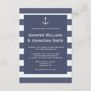 Invitaciones de boda náuticas modernas de la Marin