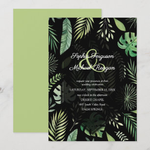 Invitaciones de Boda Negras Botánicas con Vegetaci