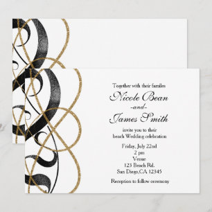 Invitaciones de boda negras y doradas de arte eleg
