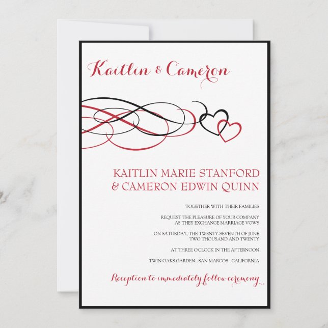 Invitaciones de boda (Negro y Rojo) Queridas (Anverso)