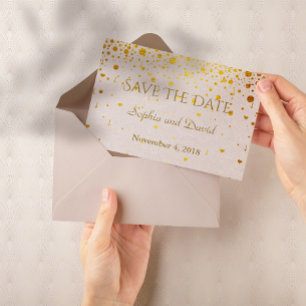 Invitaciones de boda   Oro Confetti GUARDAR LA FEC