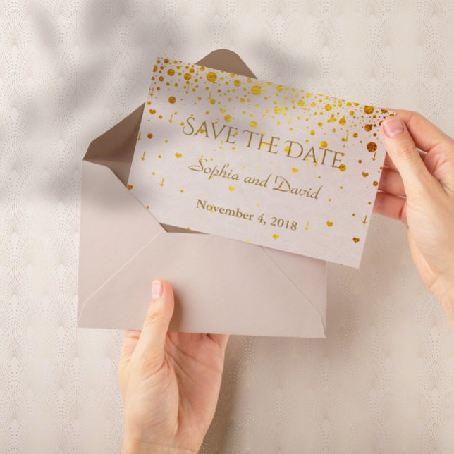Invitaciones de boda | Oro Confetti GUARDAR LA FEC (save the date, wedding gold confetti, elegant, trendy, modern)