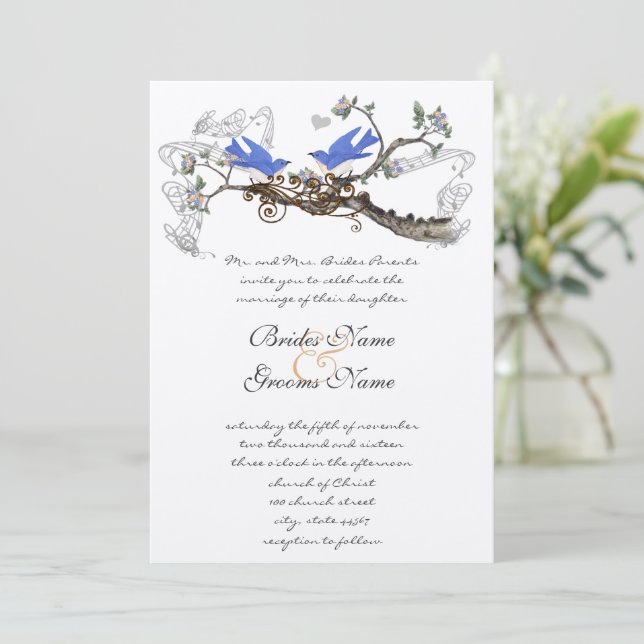 Invitaciones de boda Pájaros Azules Vintage #2 (Anverso de pie)