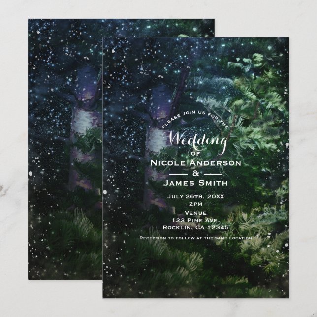 Invitaciones de boda para bosque de noche de invie (Anverso / Reverso)