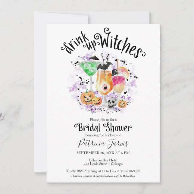 Invitaciones de boda para ducha de novia con cócte (Anverso)