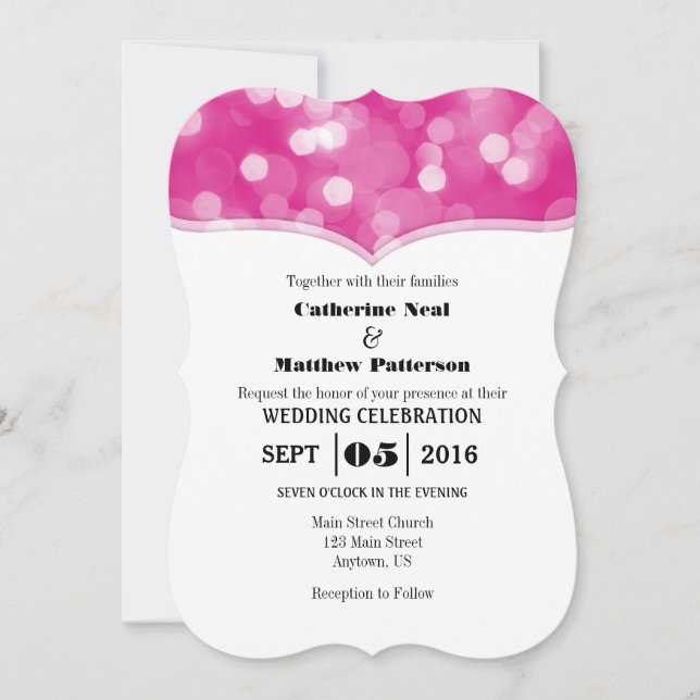 Invitaciones de boda para Purpurinas de Bokeh Rosa (Anverso)