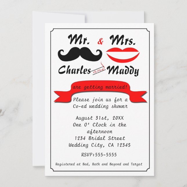 Invitaciones de boda para Sr. y Sra. con bigote vi (Anverso)