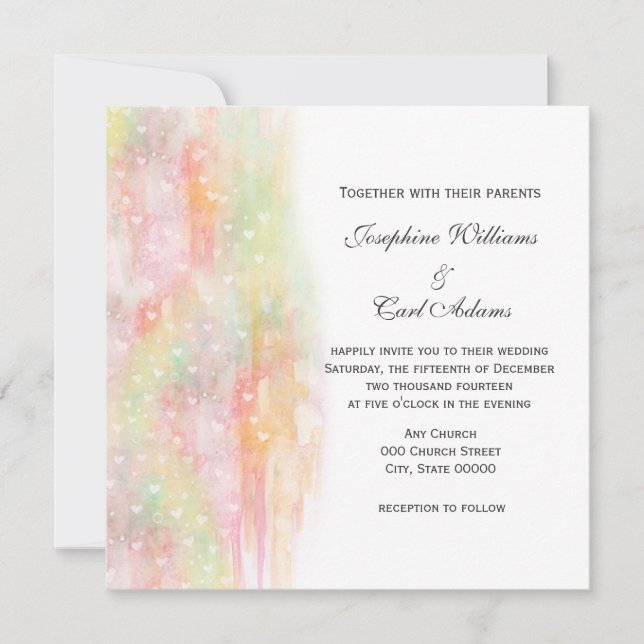 Invitaciones de boda Pastel Watercolor Hearts (Anverso)