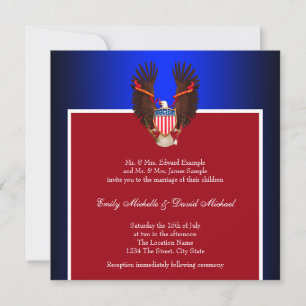 Invitaciones de boda patrióticas rojas, blancas y 