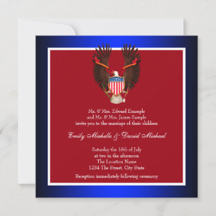 Invitaciones de boda patrióticas rojas, blancas y 