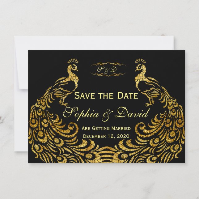 Invitaciones de boda | Pavo Real de Oro GUARDAR LA (Anverso)