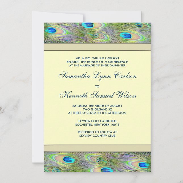 Invitaciones de boda Pavón Dorado (Anverso)