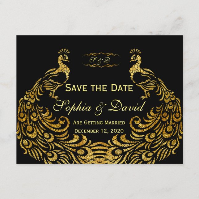 Invitaciones de Boda | Pavón Dorado GUARDA LA FECH (Anverso)