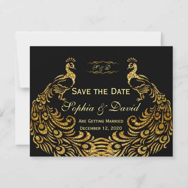 Invitaciones de Boda | Pavón Dorado GUARDE LA FECH (Anverso)