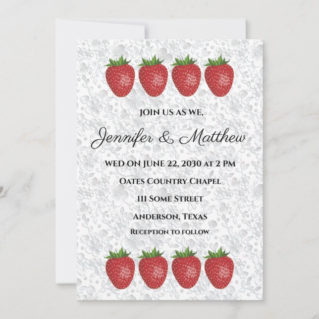 Invitaciones de boda personalizadas con fresas (Anverso)