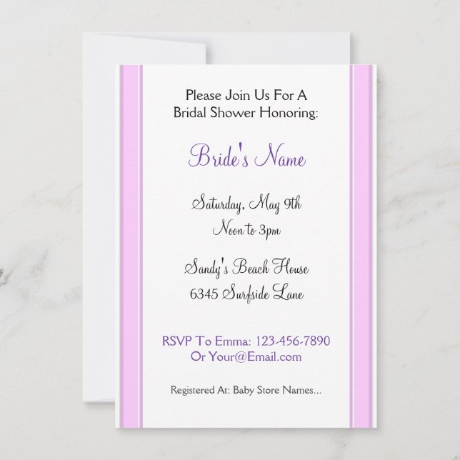 Invitaciones de boda personalizadas con rayas rosa (Reverso)