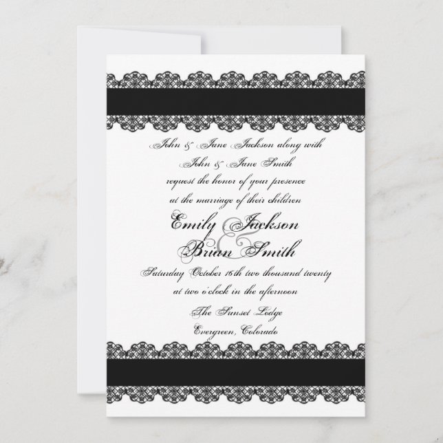 Invitaciones de boda personalizadas de encaje negr (Anverso)