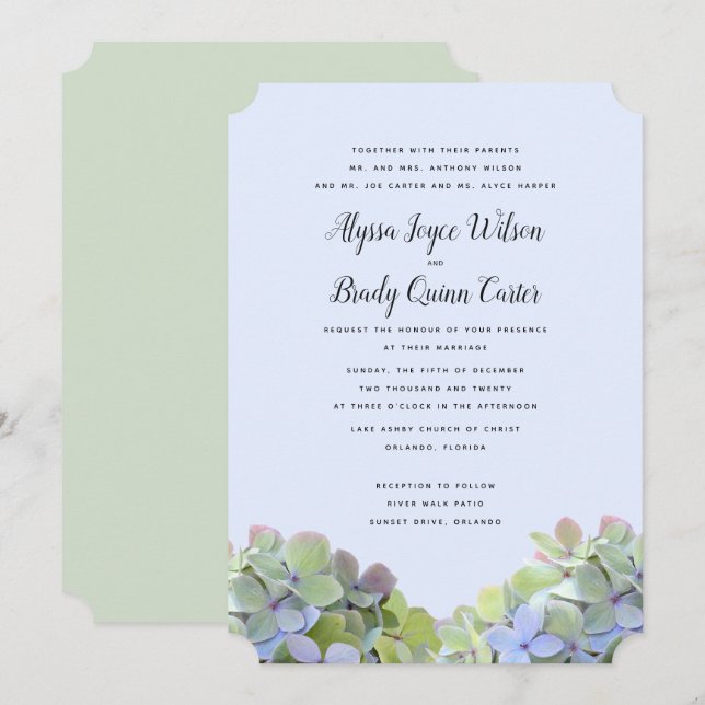 Invitaciones de boda personalizadas de Hydrangea V (Anverso / Reverso)