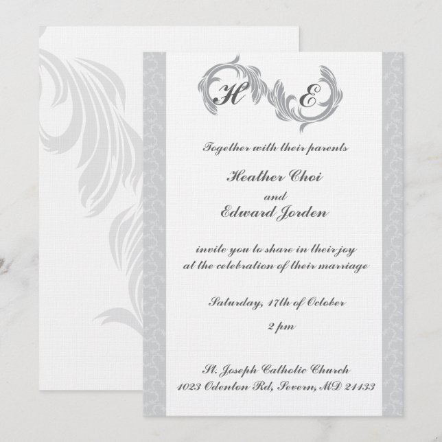 Invitaciones de boda plateado (Anverso / Reverso)