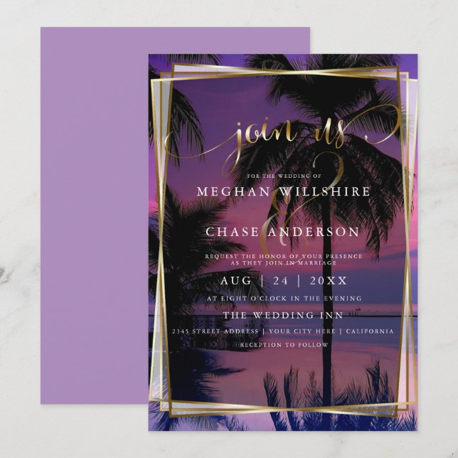 Invitaciones de boda | Playa Nocturna Tropical Exó (Anverso / Reverso)