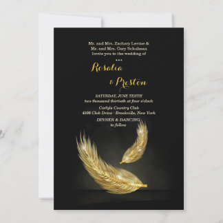 Invitaciones de Boda Plumas Doradas