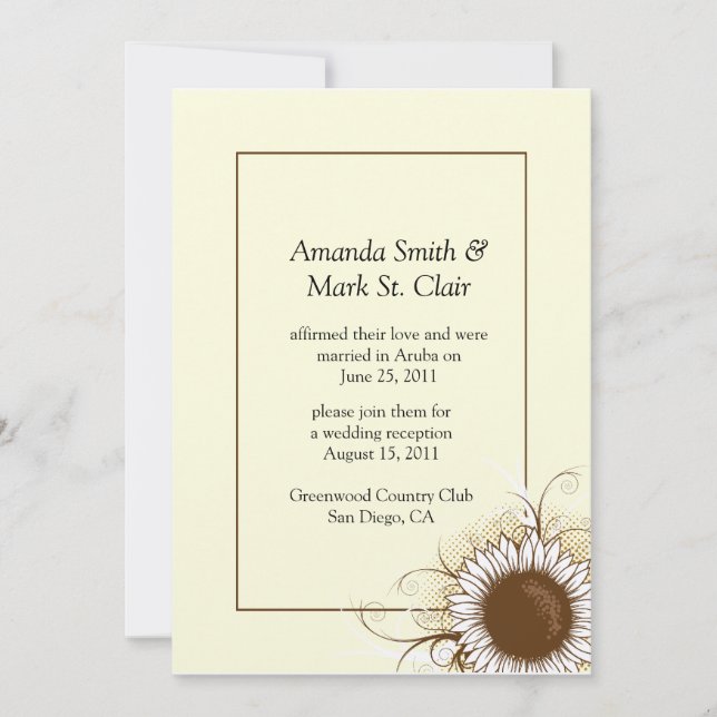 Invitaciones de boda posteriores con girasoles (Anverso)