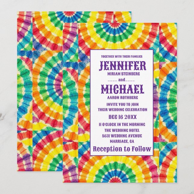 Invitaciones de boda psicodélicas con teñido de nu (Anverso / Reverso)
