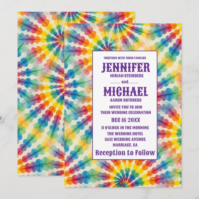 Invitaciones de boda psicodélicas con teñido de nu (Anverso / Reverso)