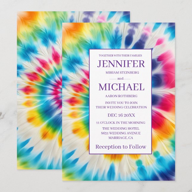 Invitaciones de boda psicodélicas con teñido de nu (Anverso / Reverso)