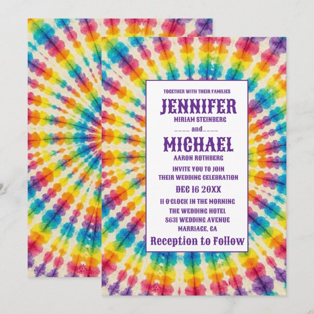 Invitaciones de boda psicodélicas con teñido de nu (Anverso / Reverso)