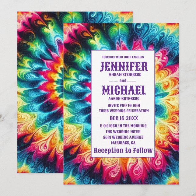 Invitaciones de boda psicodélicas con teñido de nu (Anverso / Reverso)