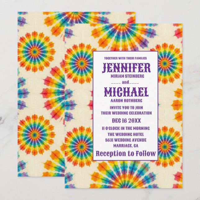 Invitaciones de boda psicodélicas con teñido de nu (Anverso / Reverso)