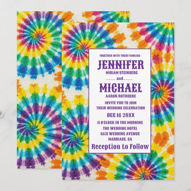 Invitaciones de boda psicodélicas con teñido de nu (Anverso / Reverso)