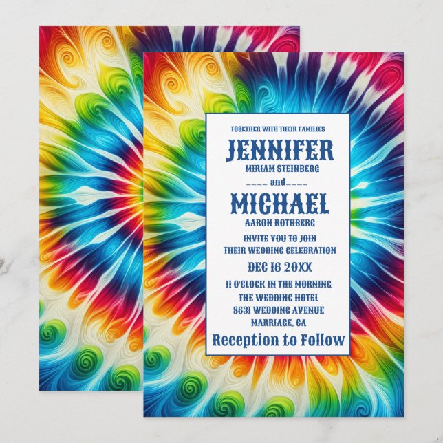 Invitaciones de boda psicodélicas con teñido de nu (Anverso / Reverso)