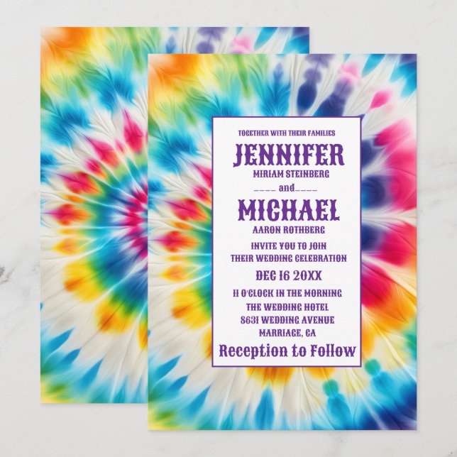 Invitaciones de boda psicodélicas con teñido de nu (Anverso / Reverso)