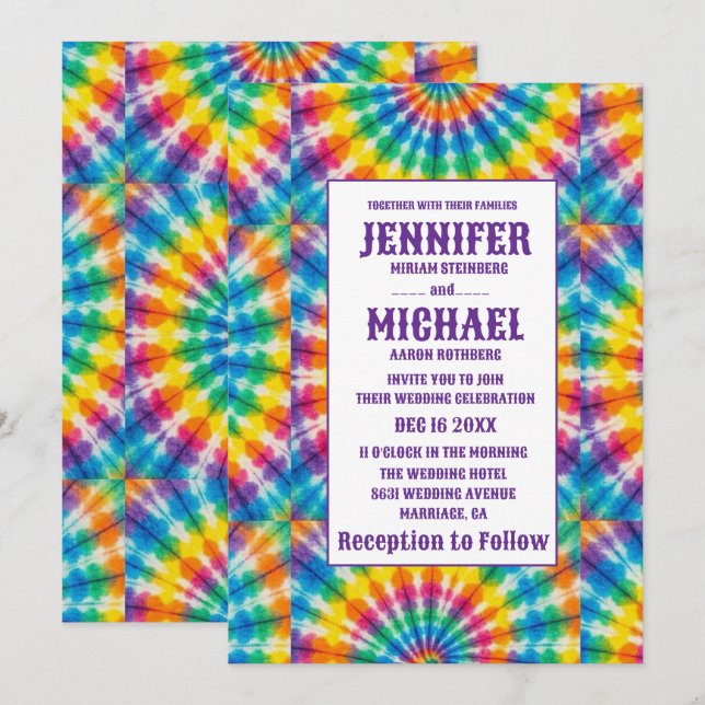 Invitaciones de boda psicodélicas con teñido de nu (Anverso / Reverso)