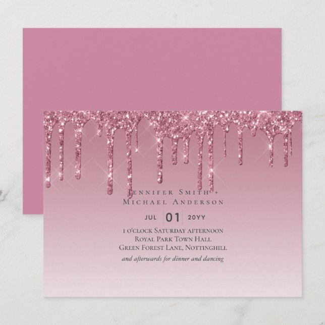 Invitaciones de boda Purpurina rosa para el presup (Anverso / Reverso)