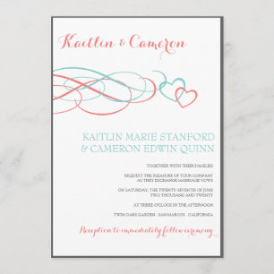 Invitaciones de boda queridas (Tiffany, Coral y Gr
