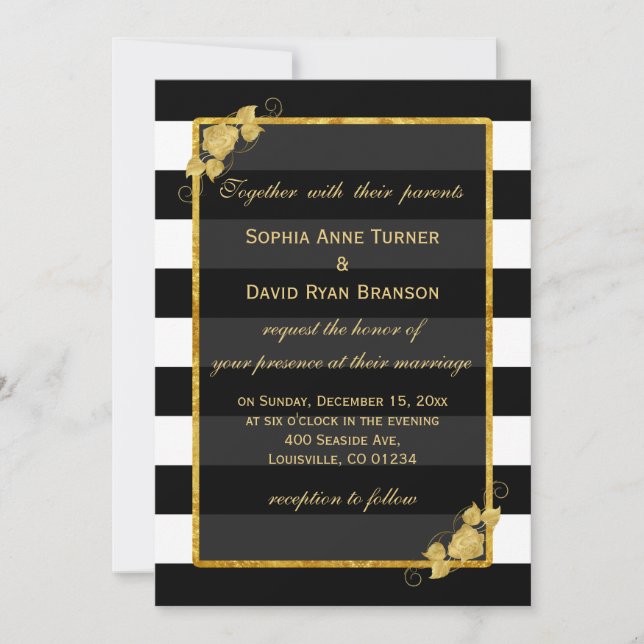 Invitaciones de boda | Rayas negras de Relieve met (Anverso)
