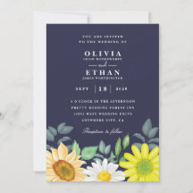 Invitaciones de boda reales azules y girasoles