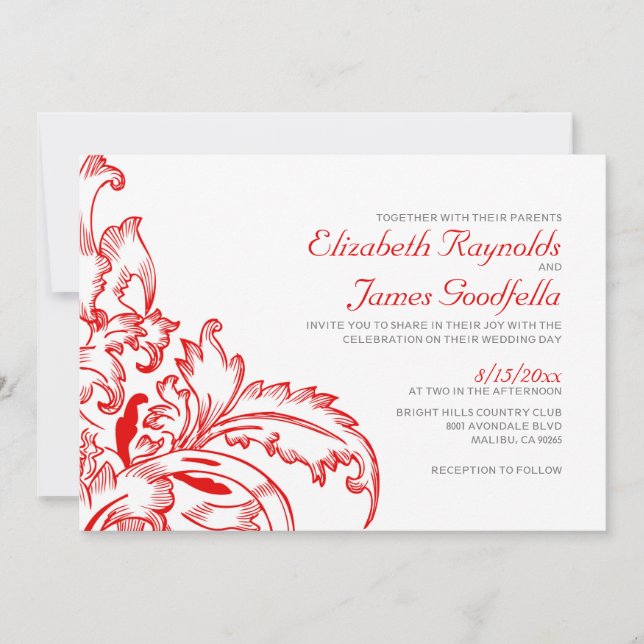 Invitaciones de boda Red Flourish (Anverso)