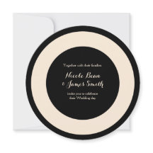 Invitaciones de boda redondas chic negro y crema